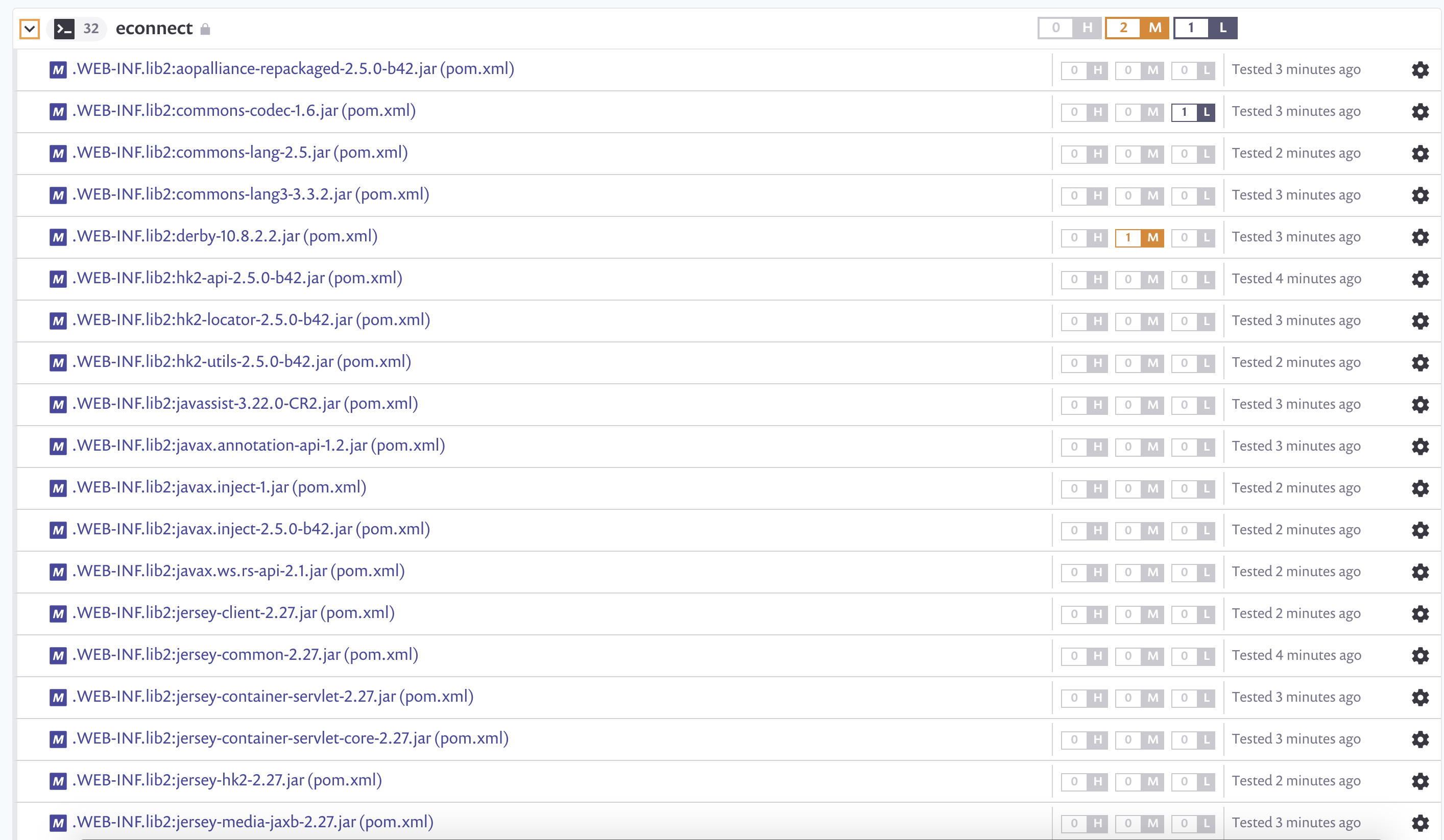 관리되지 않는 JAR 파일 스캔 결과