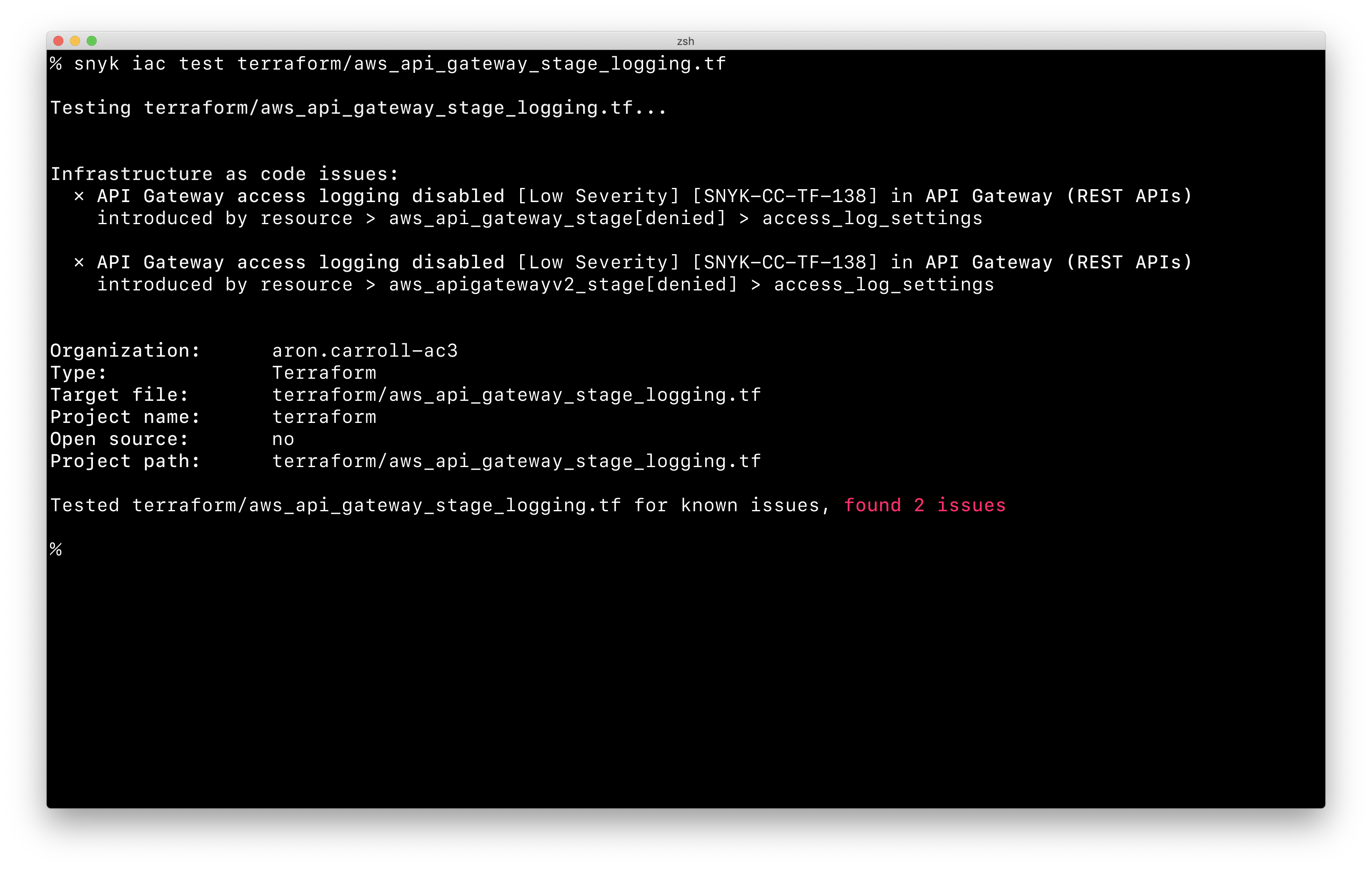 snyk iac test 출력
