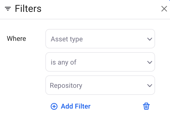 자산 유형에 대한 필터 구성
