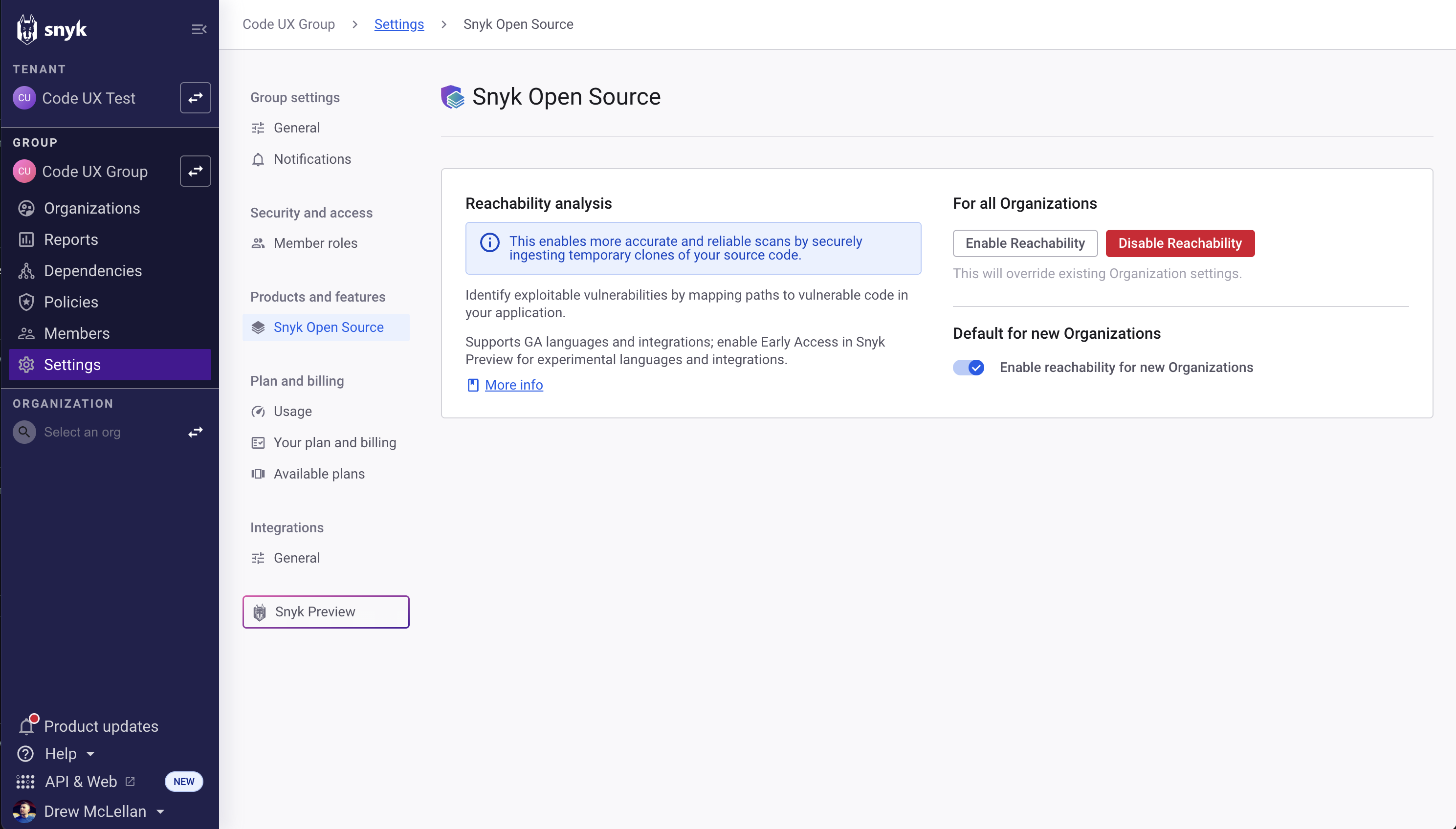 그룹 레벨에서 도달 가능성 활성화