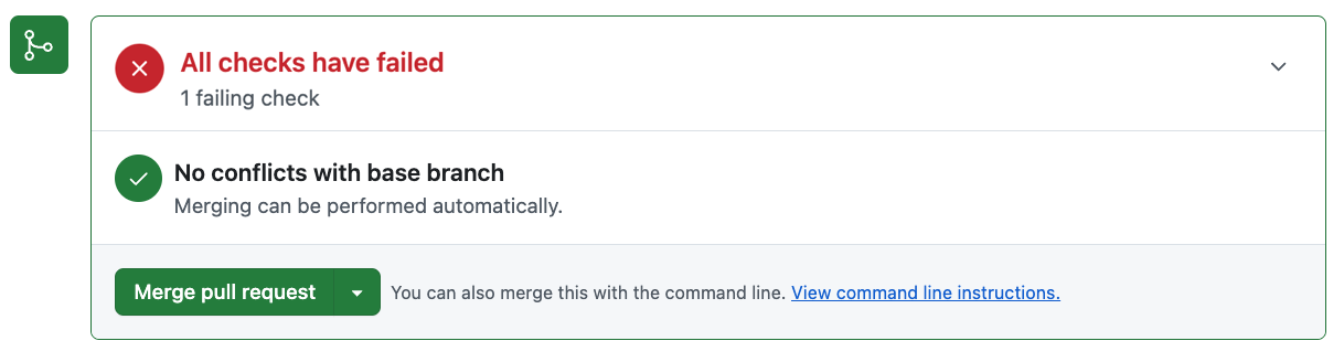 GitHub 대화 탭의 PR 검사 카드.