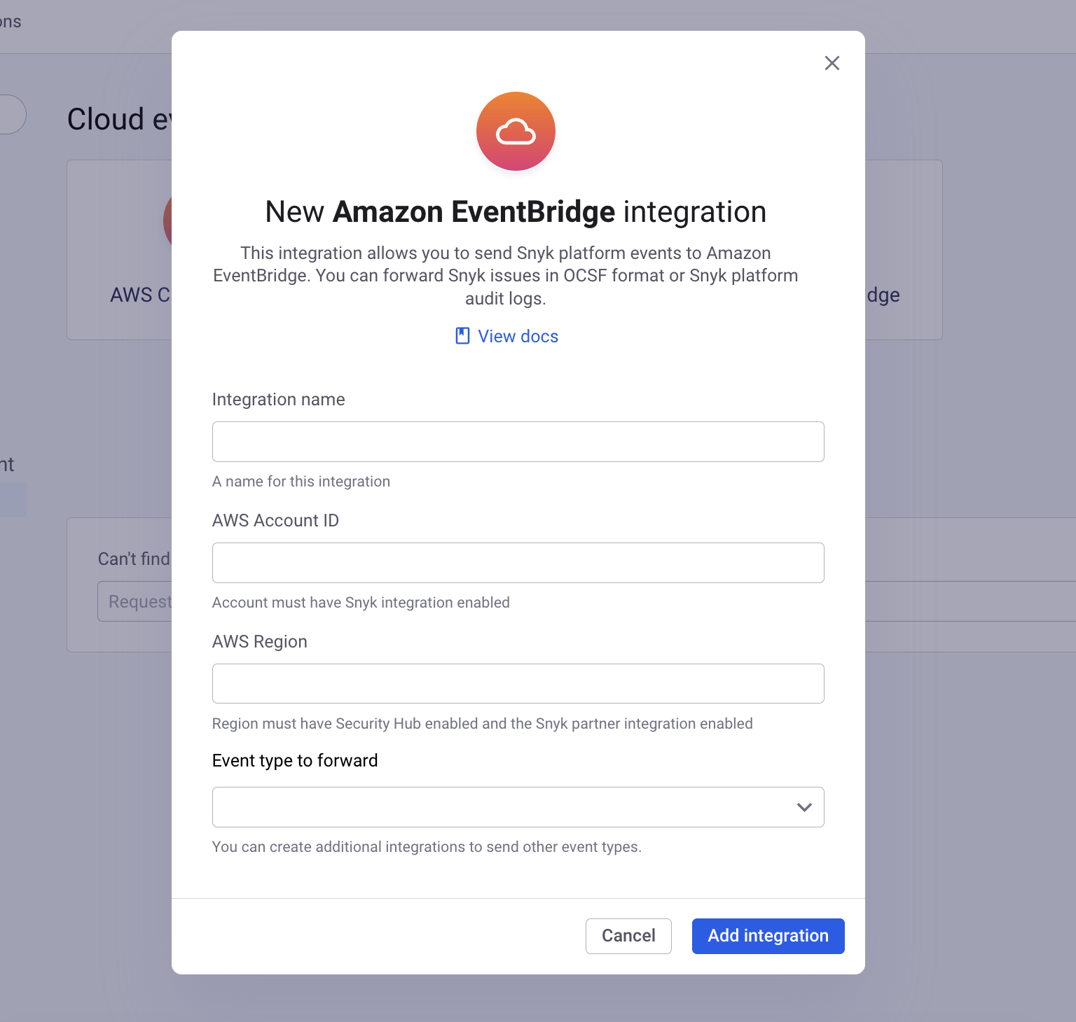 통합 세부 정보 입력