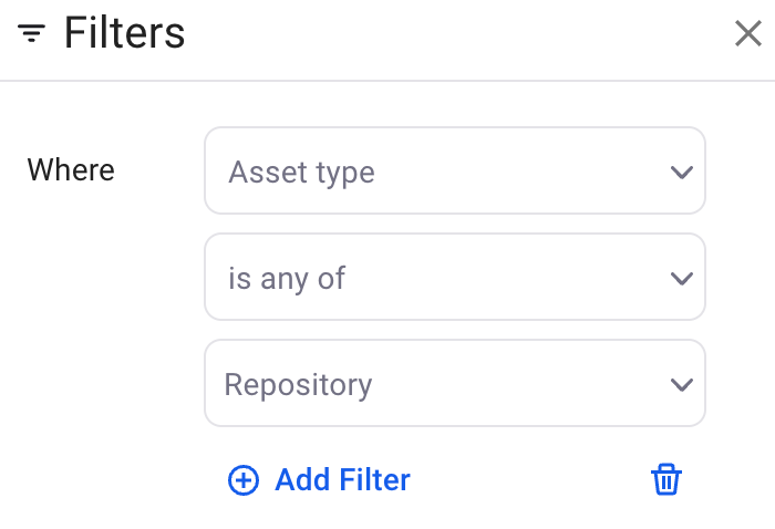 자산 유형에 대한 필터 구성