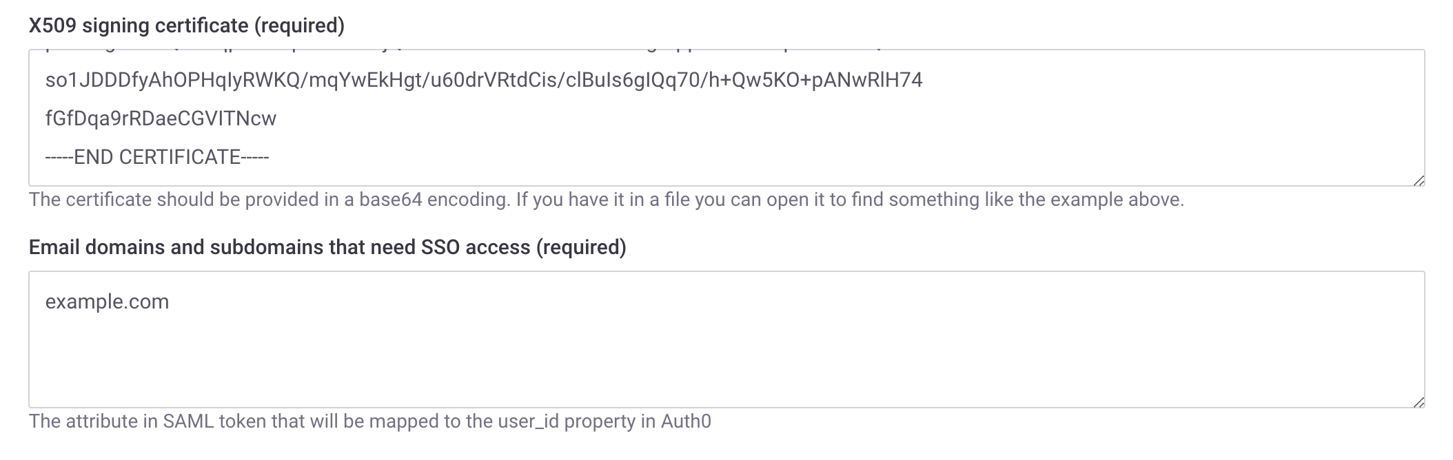 Enter certificate and domains supported, set connection