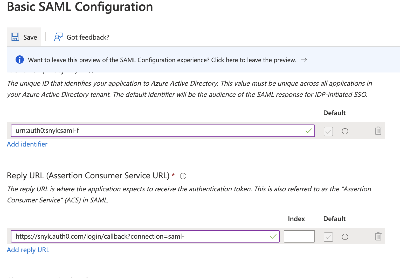 Entity ID and Assertion Consumer Service URL