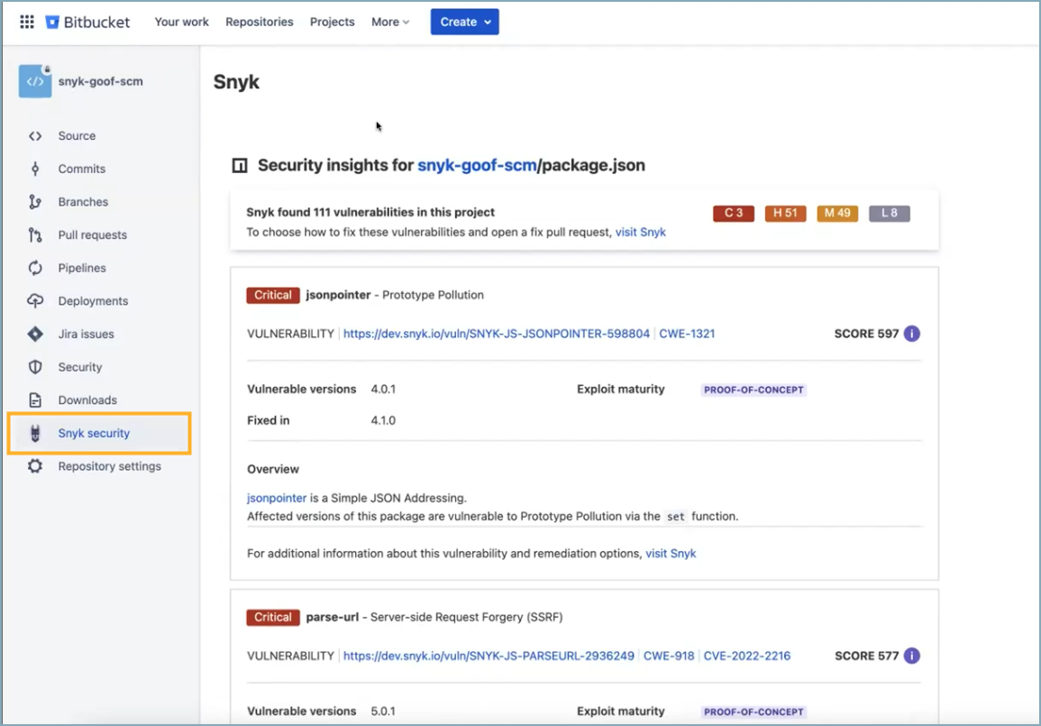 Snyk Bitbucket Cloud 앱으로 Bitbucket 보안 인사이트