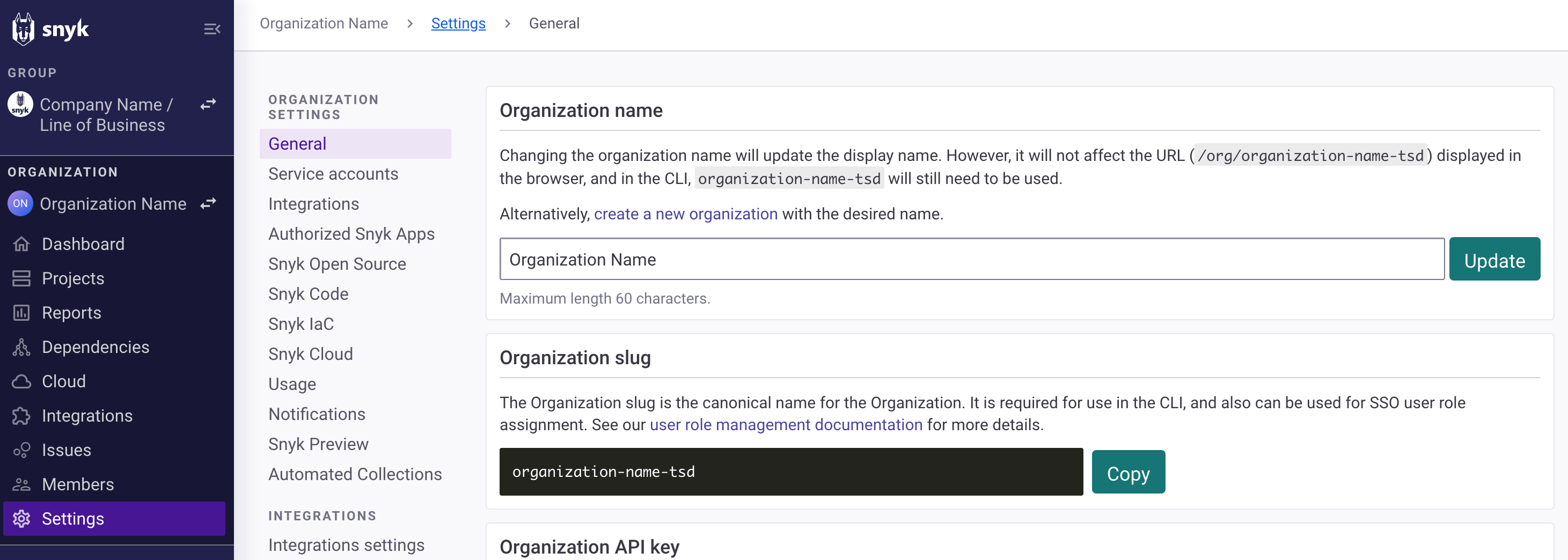 Organization general settings