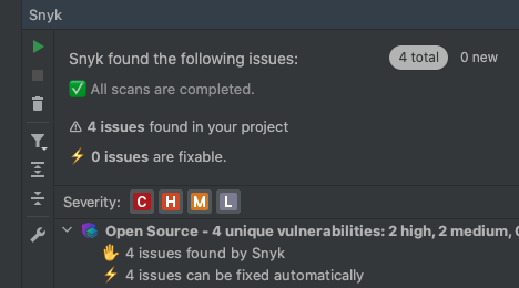 총 문제 수, 체크아웃된 분기 또는 현재 폴더의 문제 수 또는 새로운 문제만 표시하는 요약 패널 토글