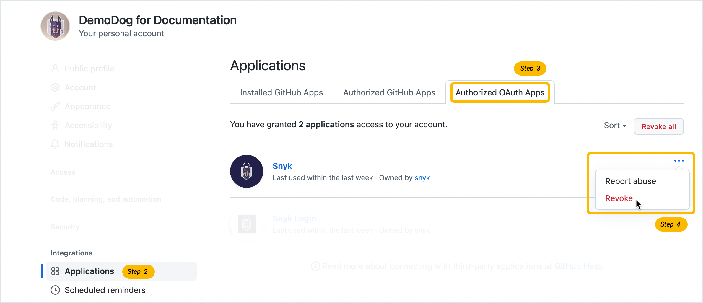 Revoke OAuth authorization