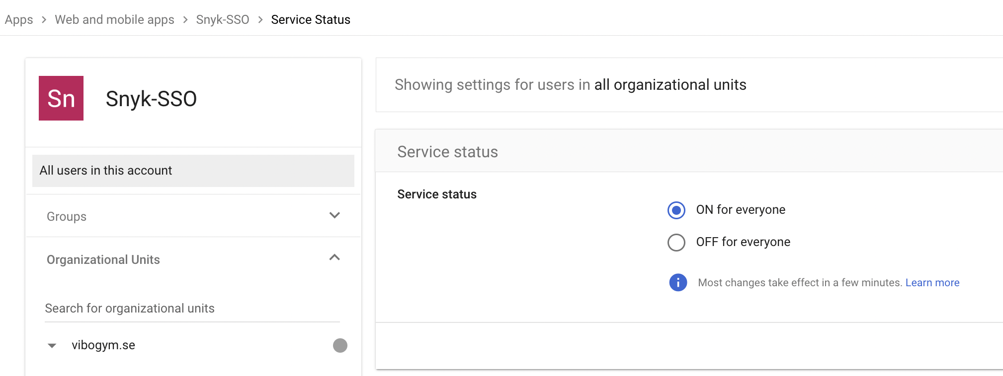 Enable SSO app for the organization
