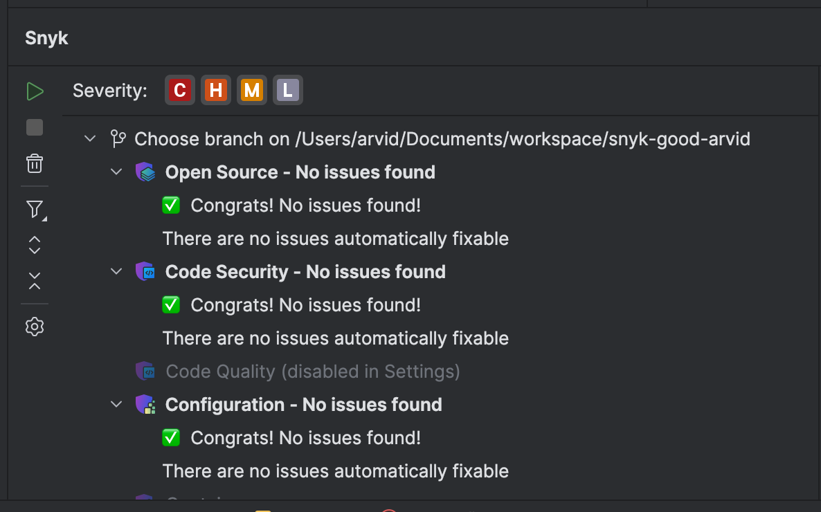 성공 상태. 새로운 문제가 발견되지 않음