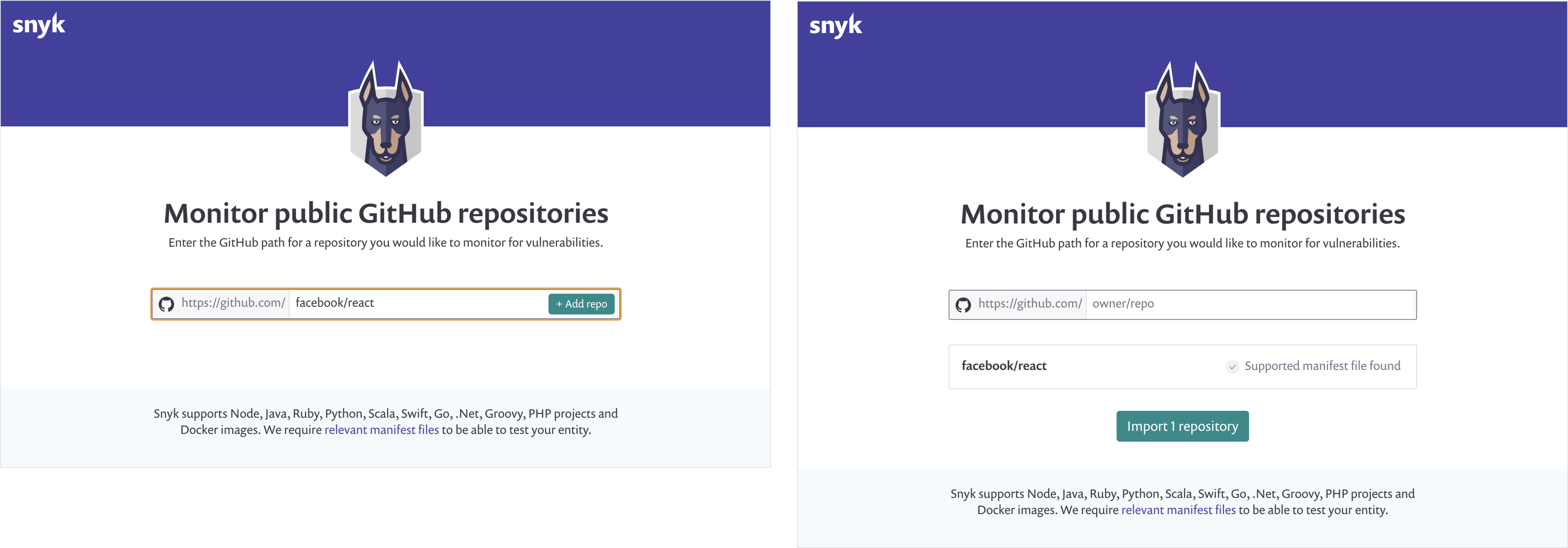 리포지토리 추가 및 리포지토리 또는 리포지토리 가져오기