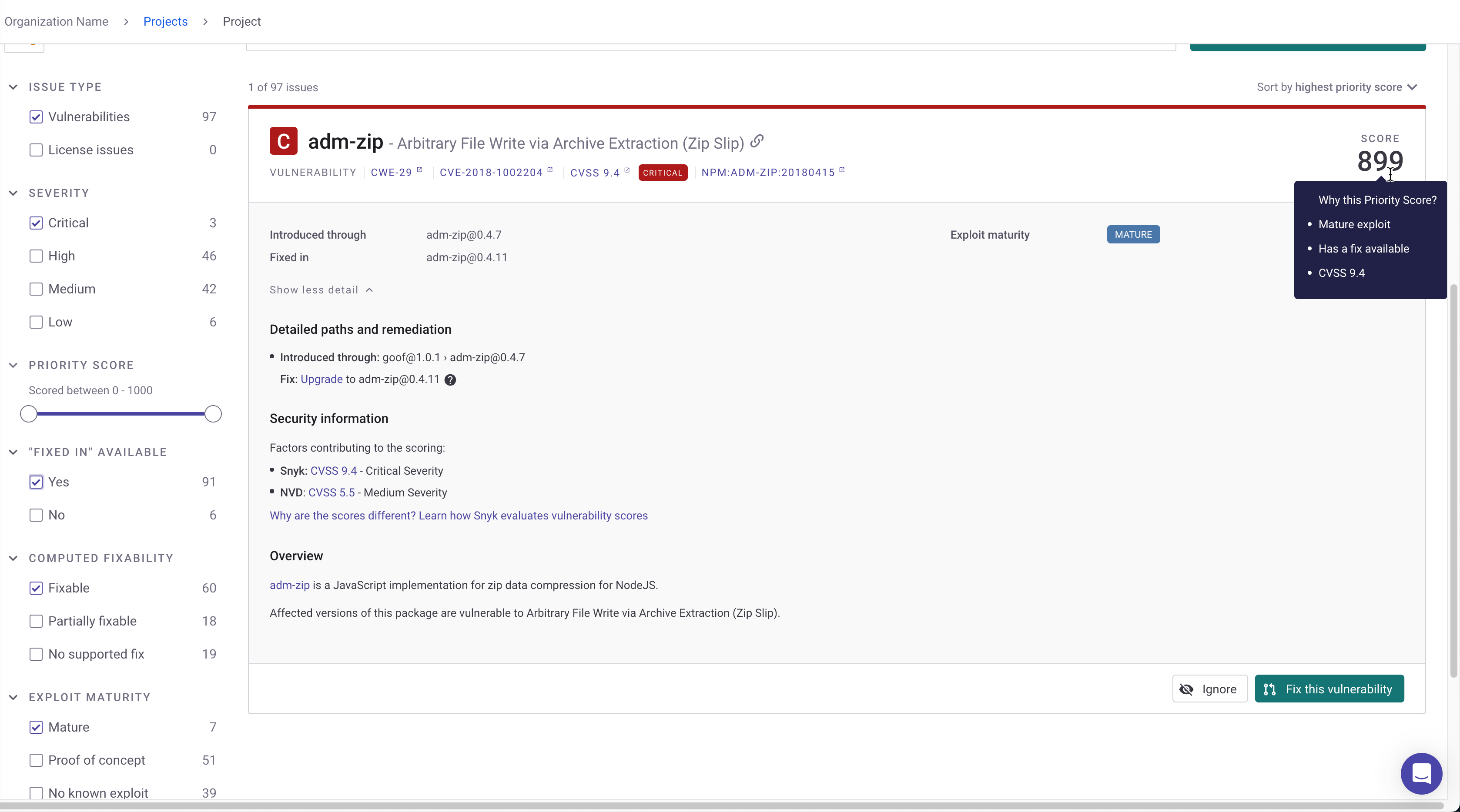 우선순위 점수 상세 카드