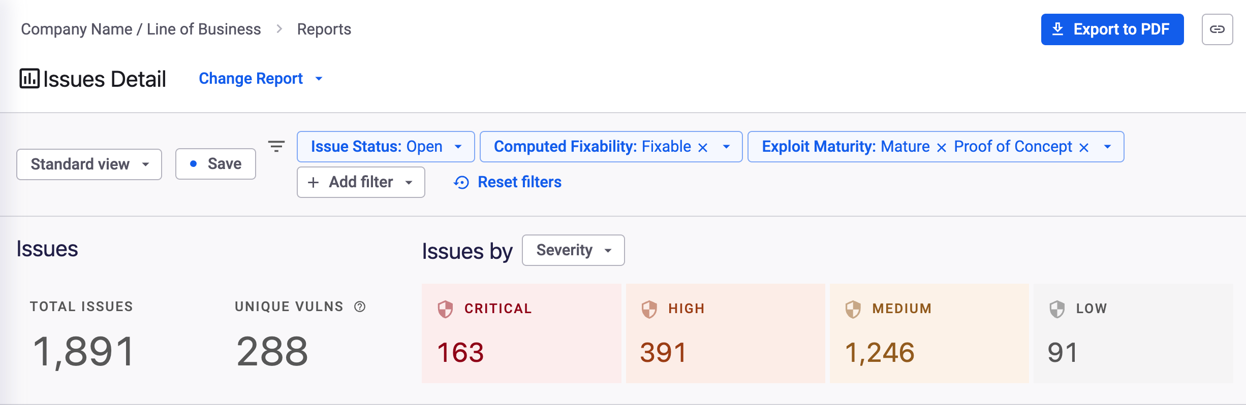 필터링된 Issues Detail 보고서