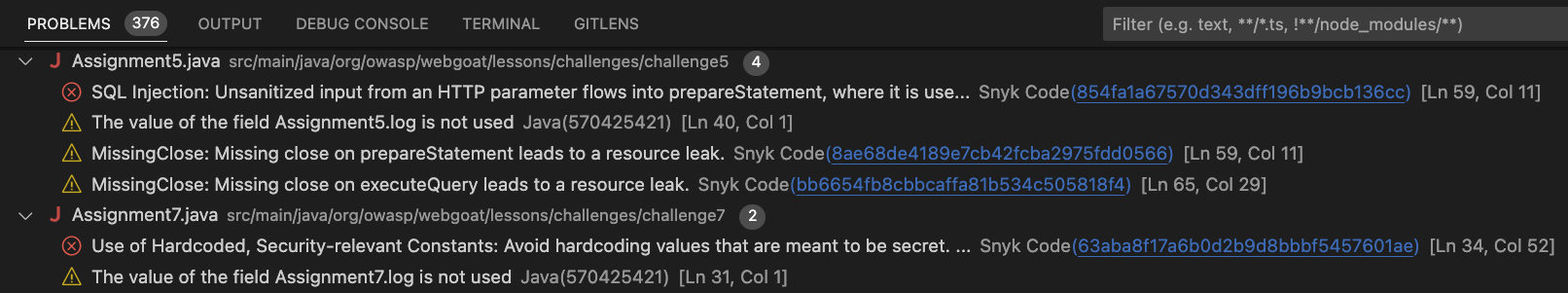 Visual Studio Code Problems 탭