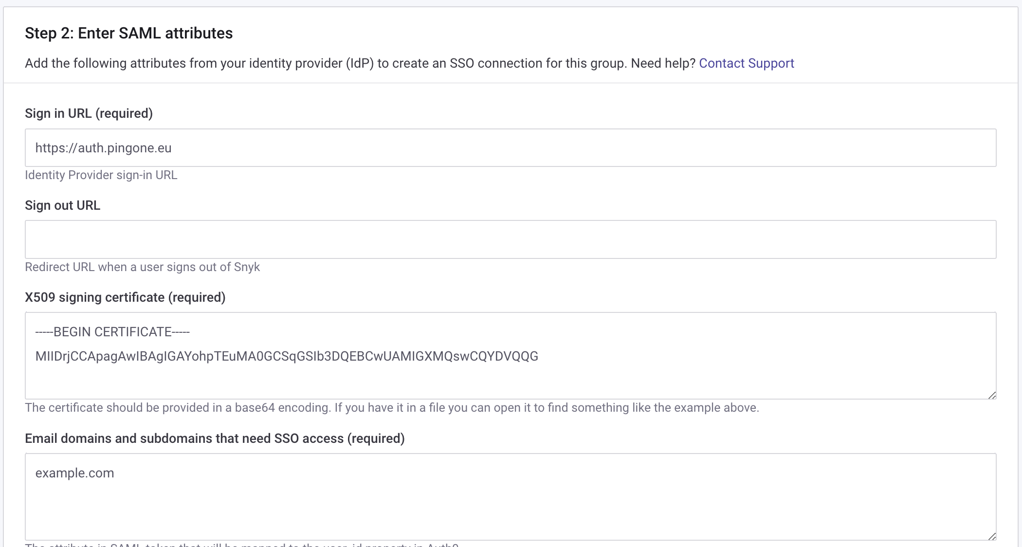 Enter the Ping Identity details