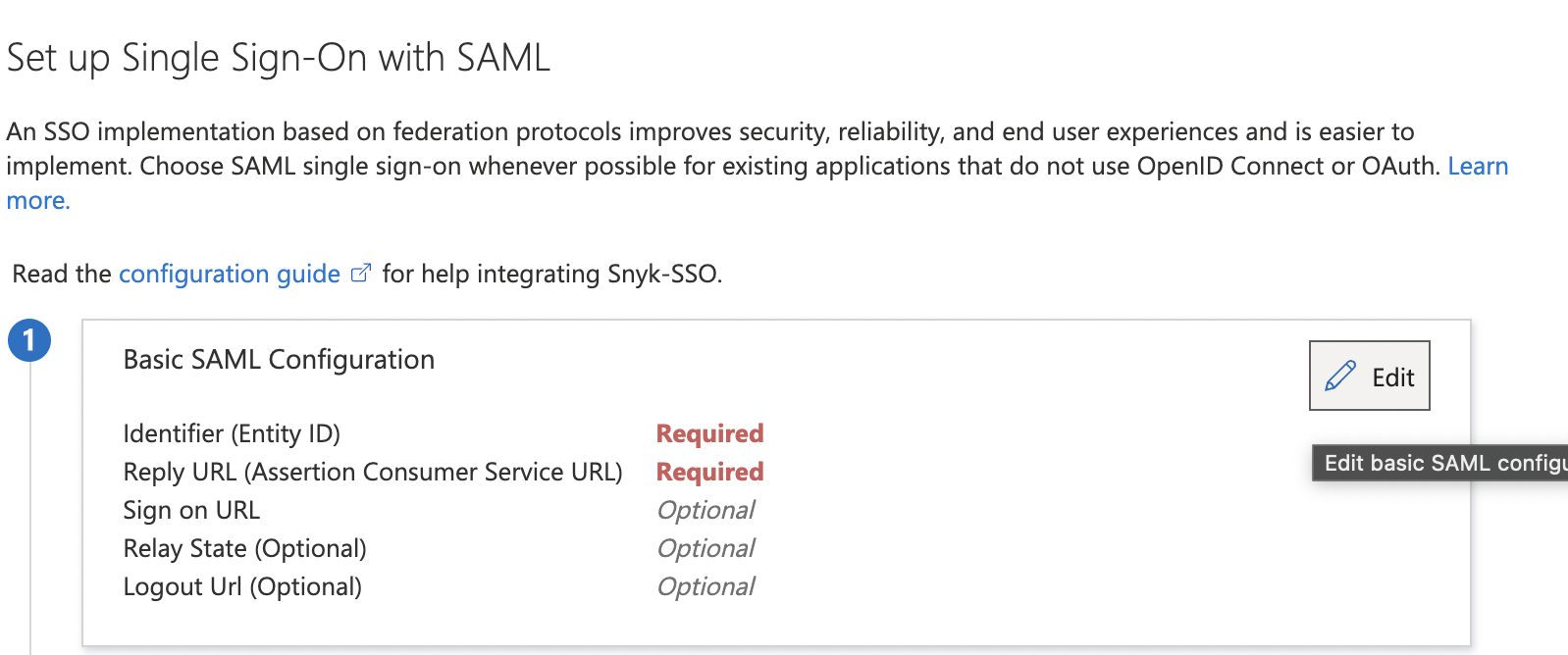 Edit basic SAML configuration