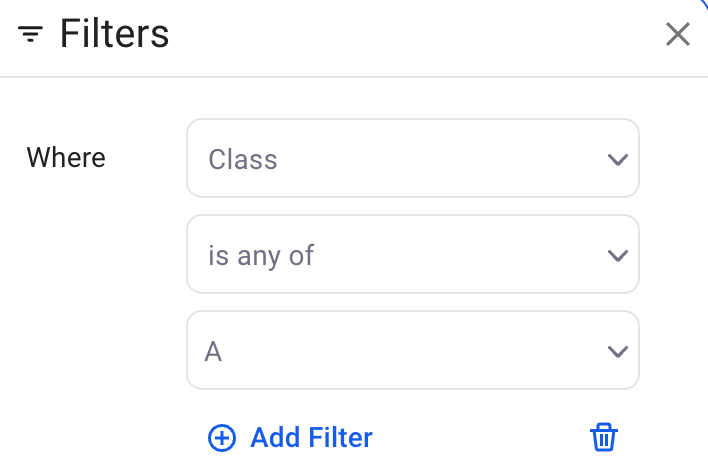 자산 클래스에 대한 필터 구성