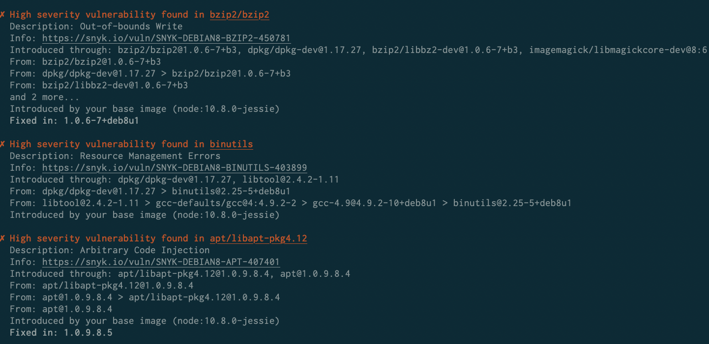 Snyk Container로 감지된 취약점