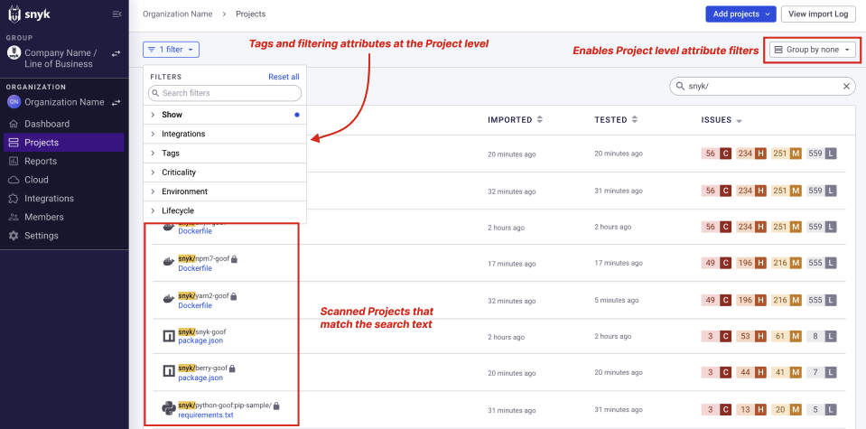 프로젝트 수준에서 적용된 필터링 속성