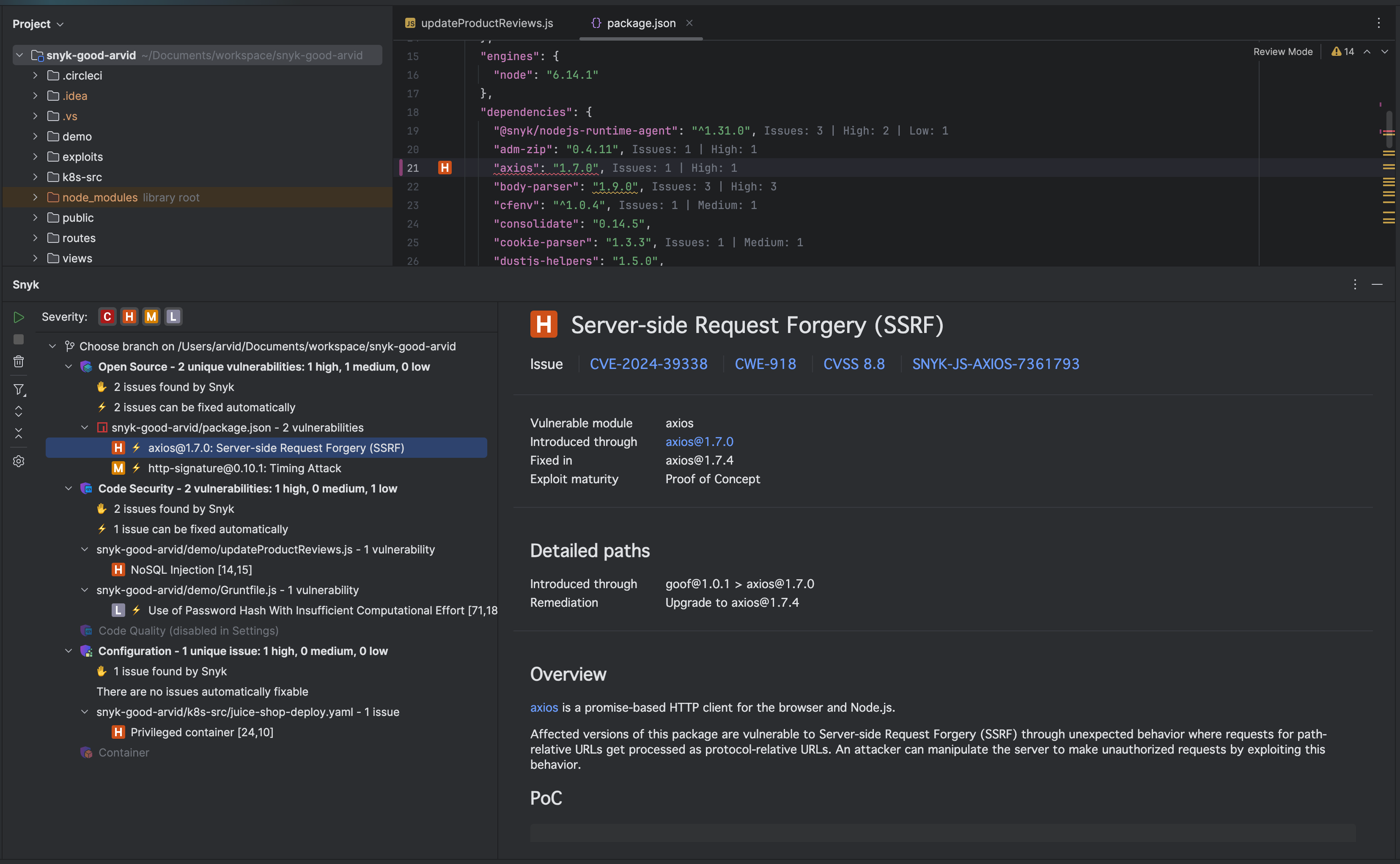 Snyk 오픈소스 문제 세부 정보