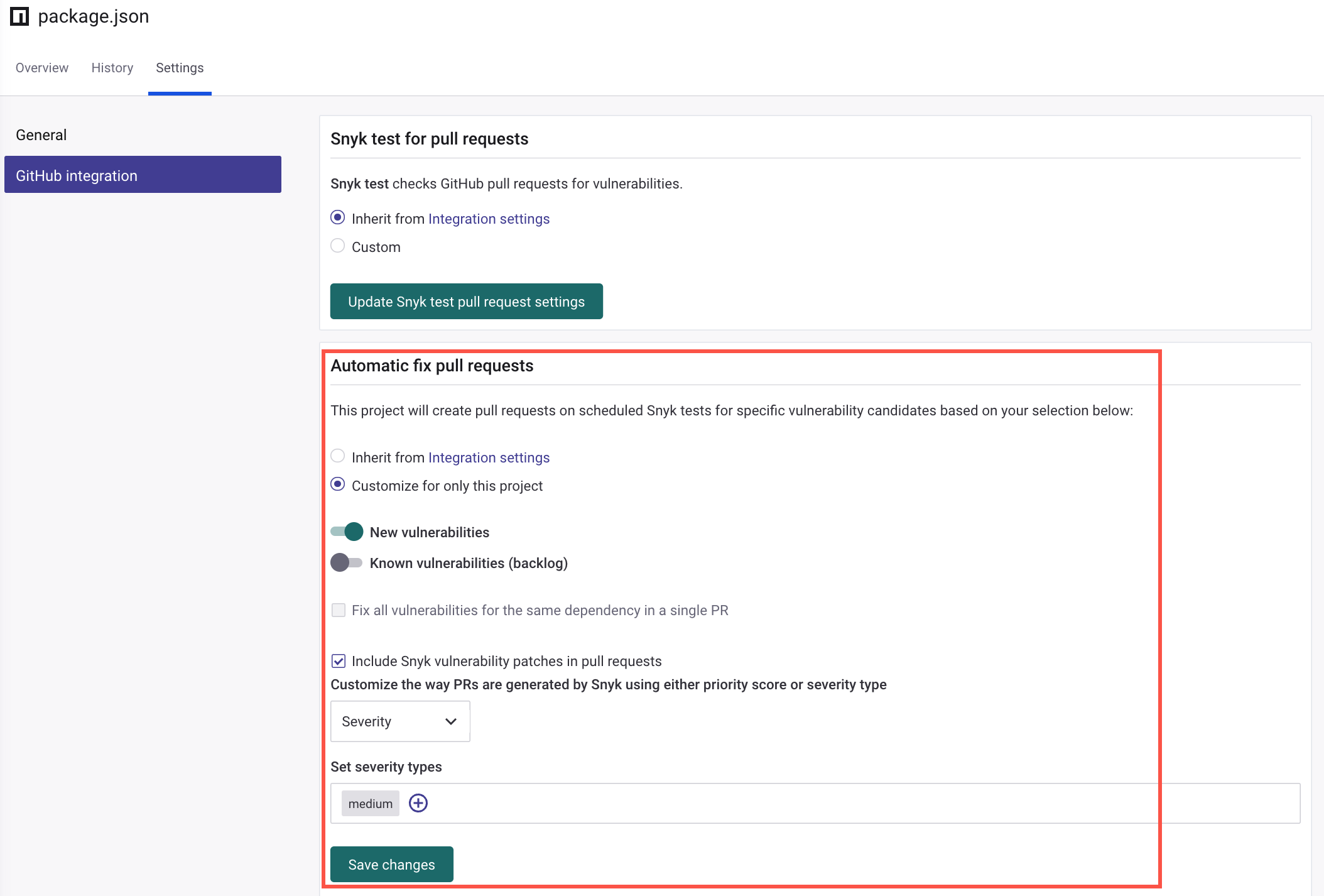 프로젝트 수준에서의 자동 수정 풀 리퀘스트 설정
