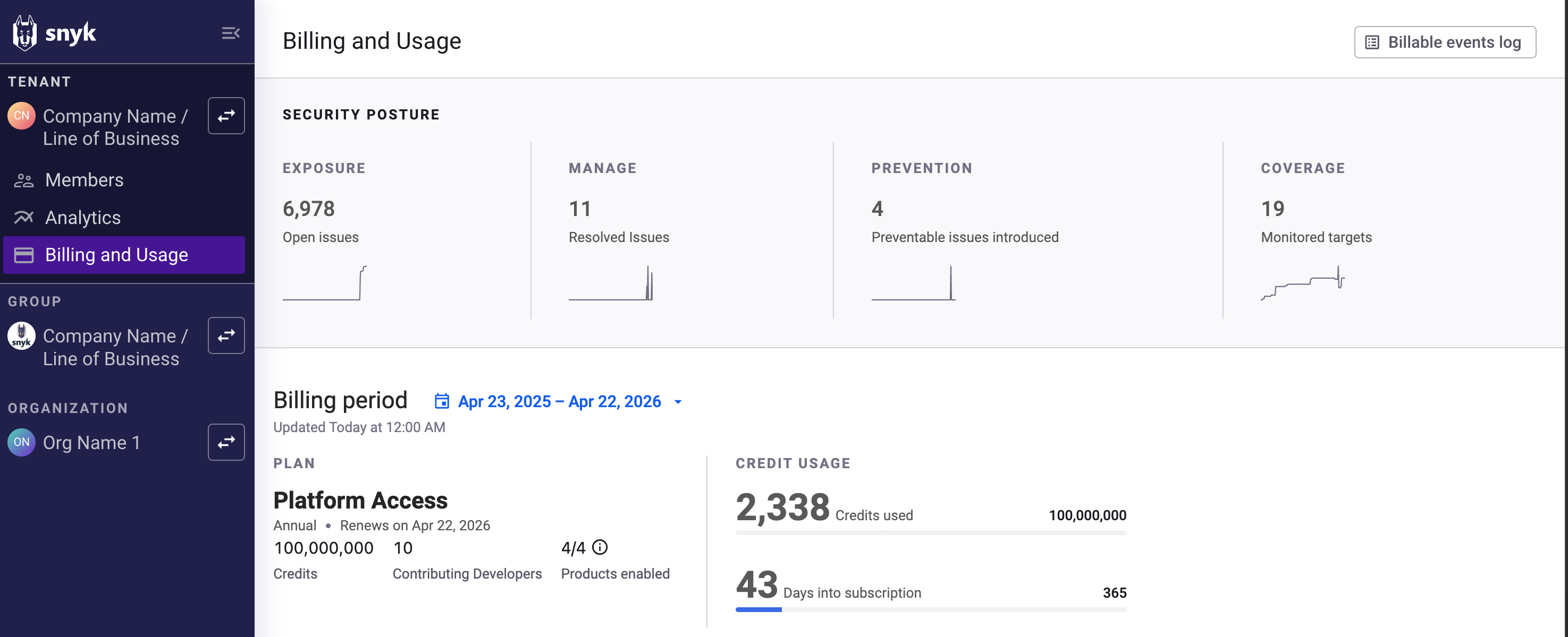 결제 및 사용량 대시보드