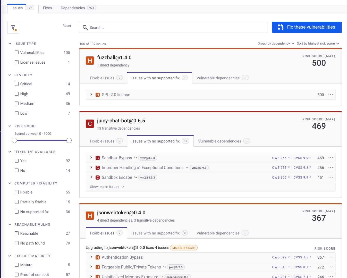 프로젝트 상세 Issues 탭 및 필터