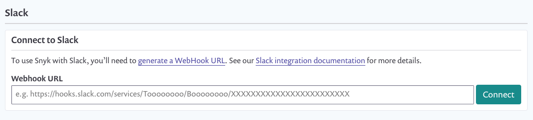 Slack 웹훅 URL 입력