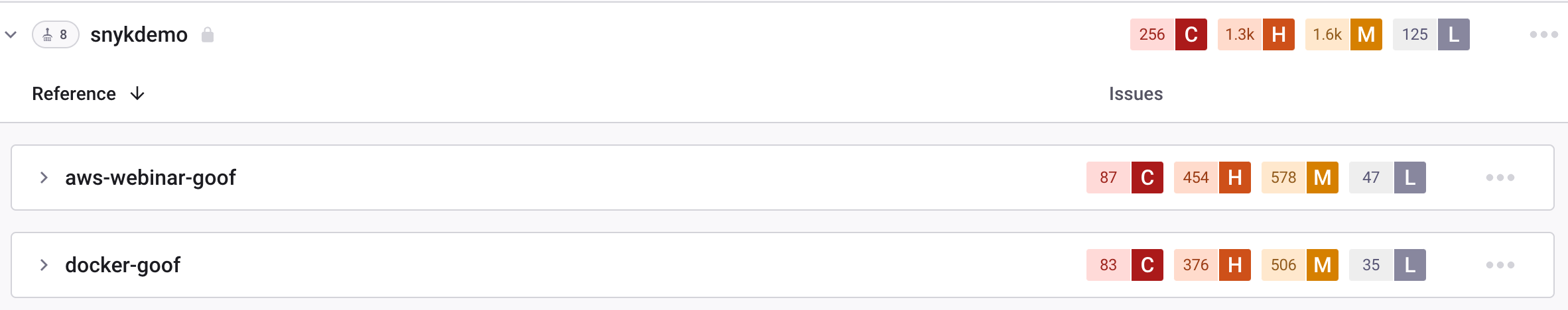 ECR 프로젝트를 표시하는 프로젝트 목록