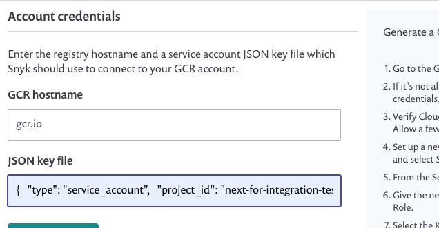 GCR 계정 자격 증명