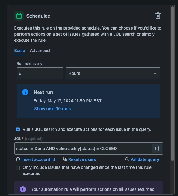 Set up a scheduled JQL search
