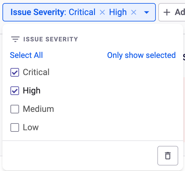 Issue severity 선택됨