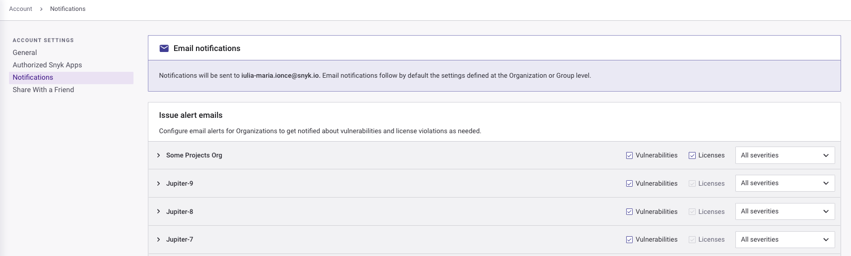 계정 수준의 알림 설정