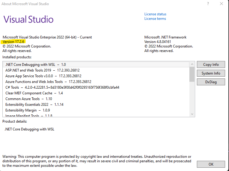 Visual Studio 버전 정보