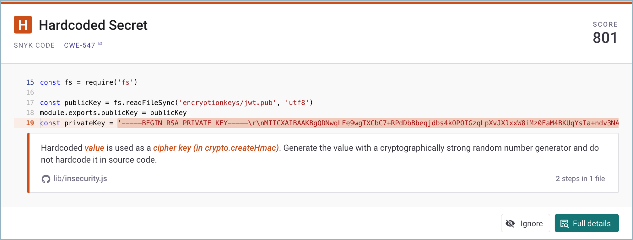 하드 코딩된 비밀 발견