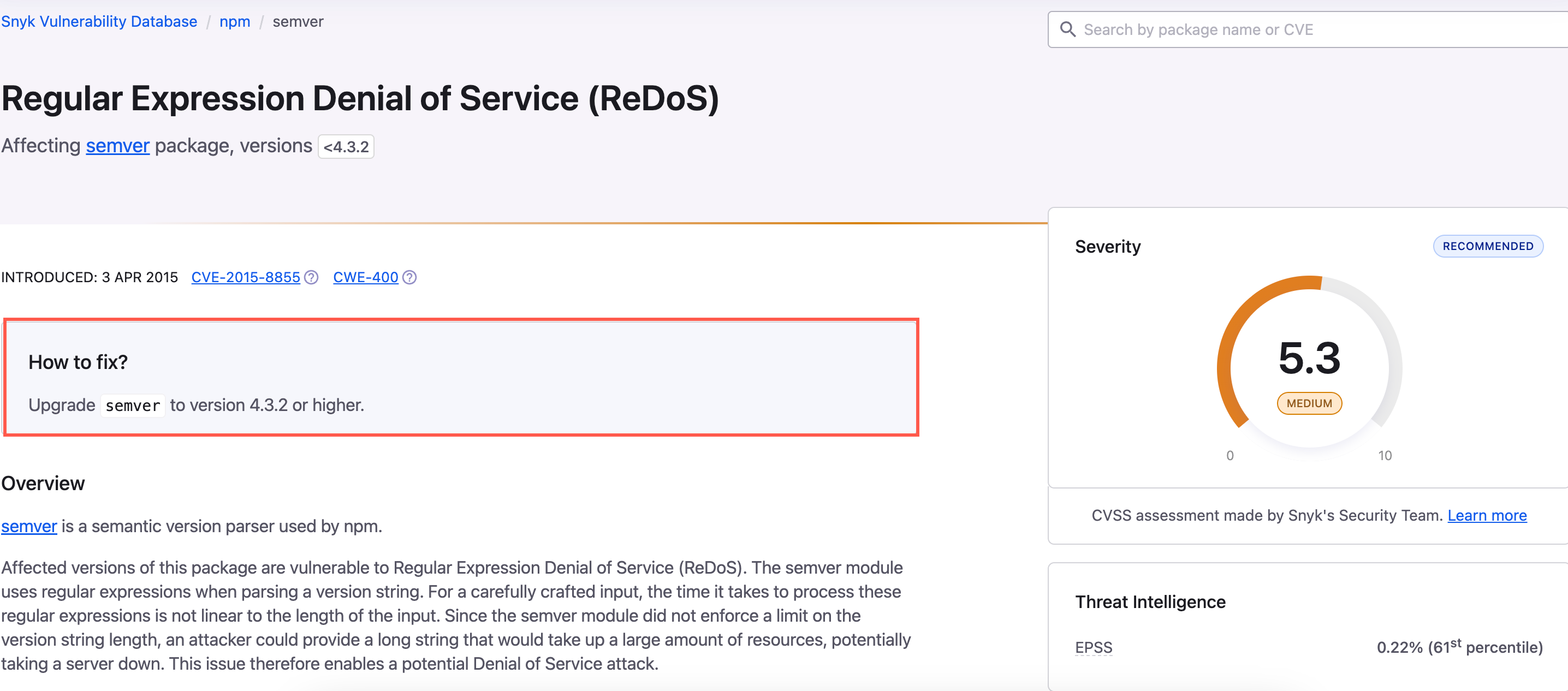 Snyk 취약점 데이터베이스 해결 조언