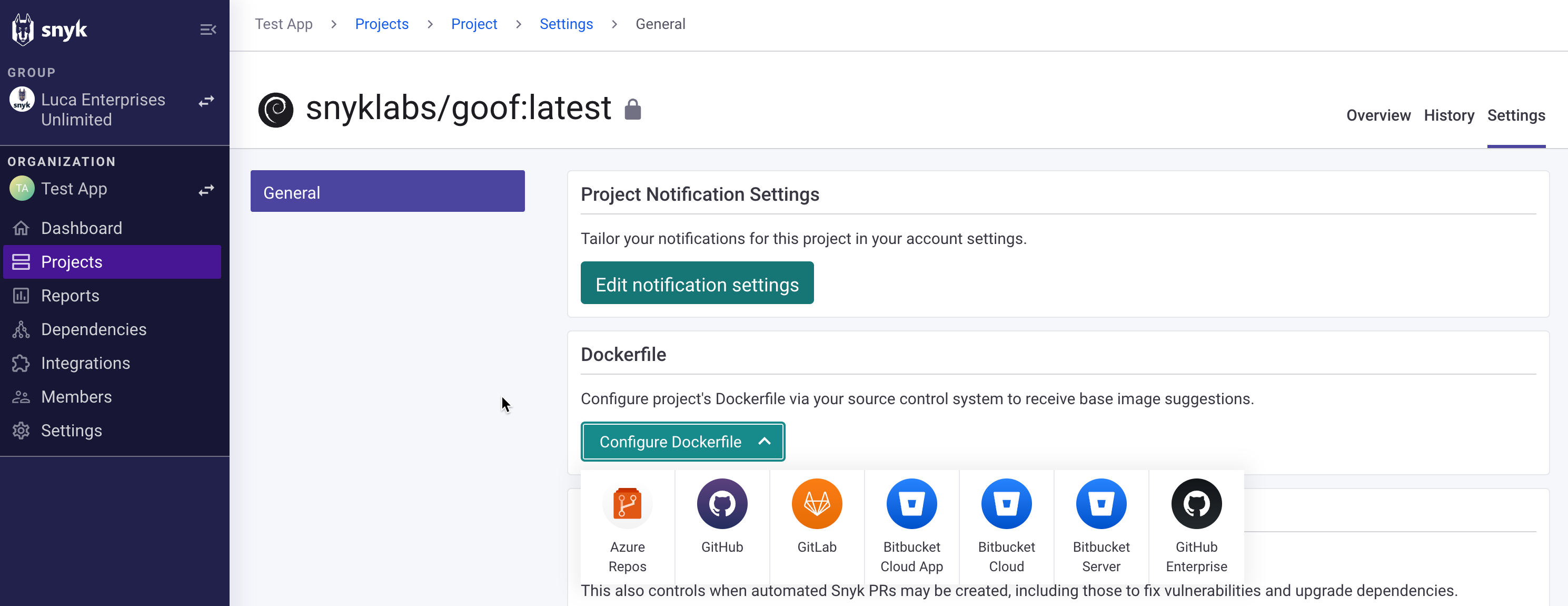 관련 저장소를 선택하여 Dockerfile 구성
