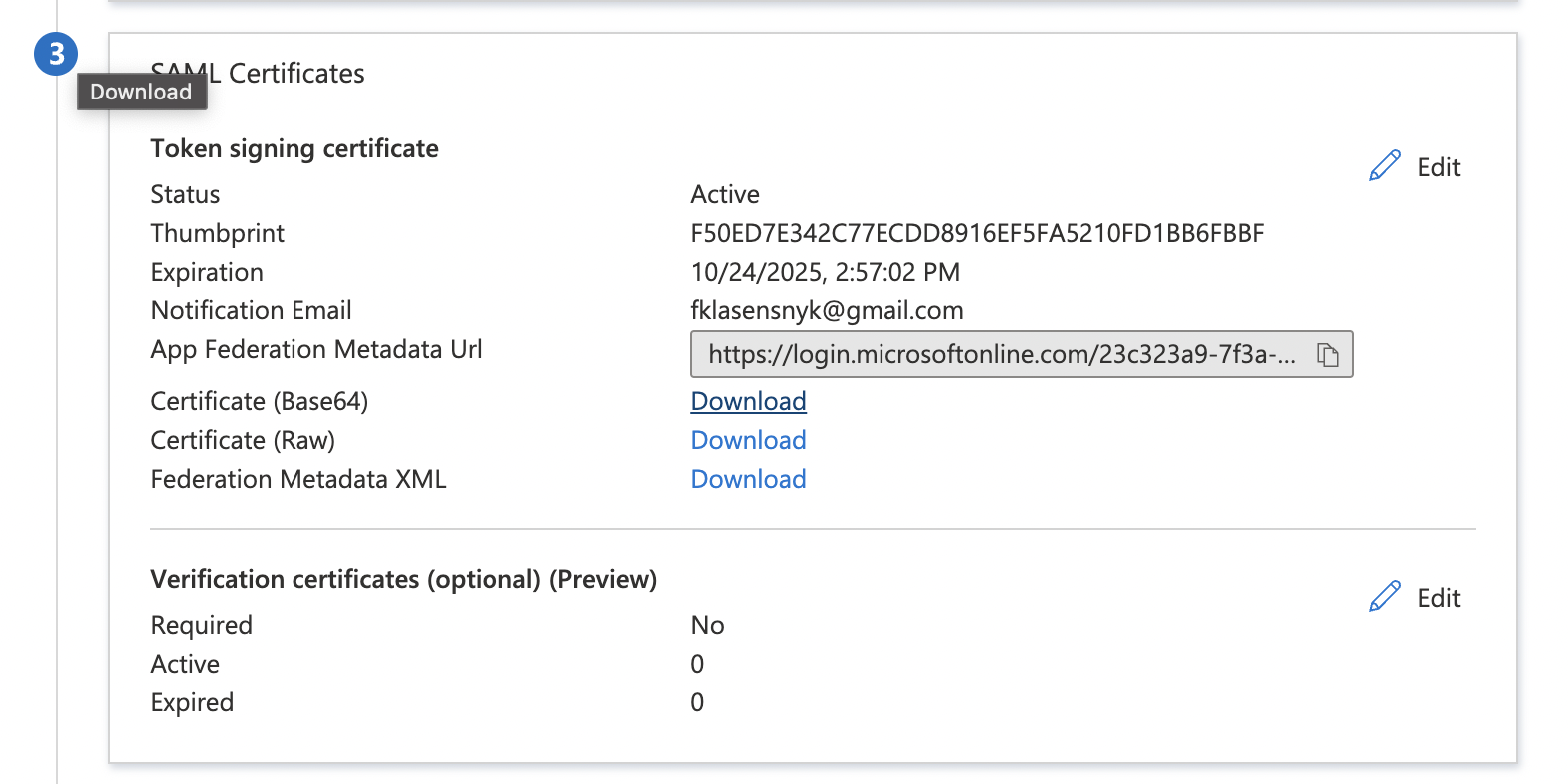 Download SAML Certificate (Base 64)