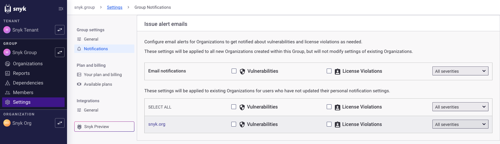 그룹 수준의 알림 설정