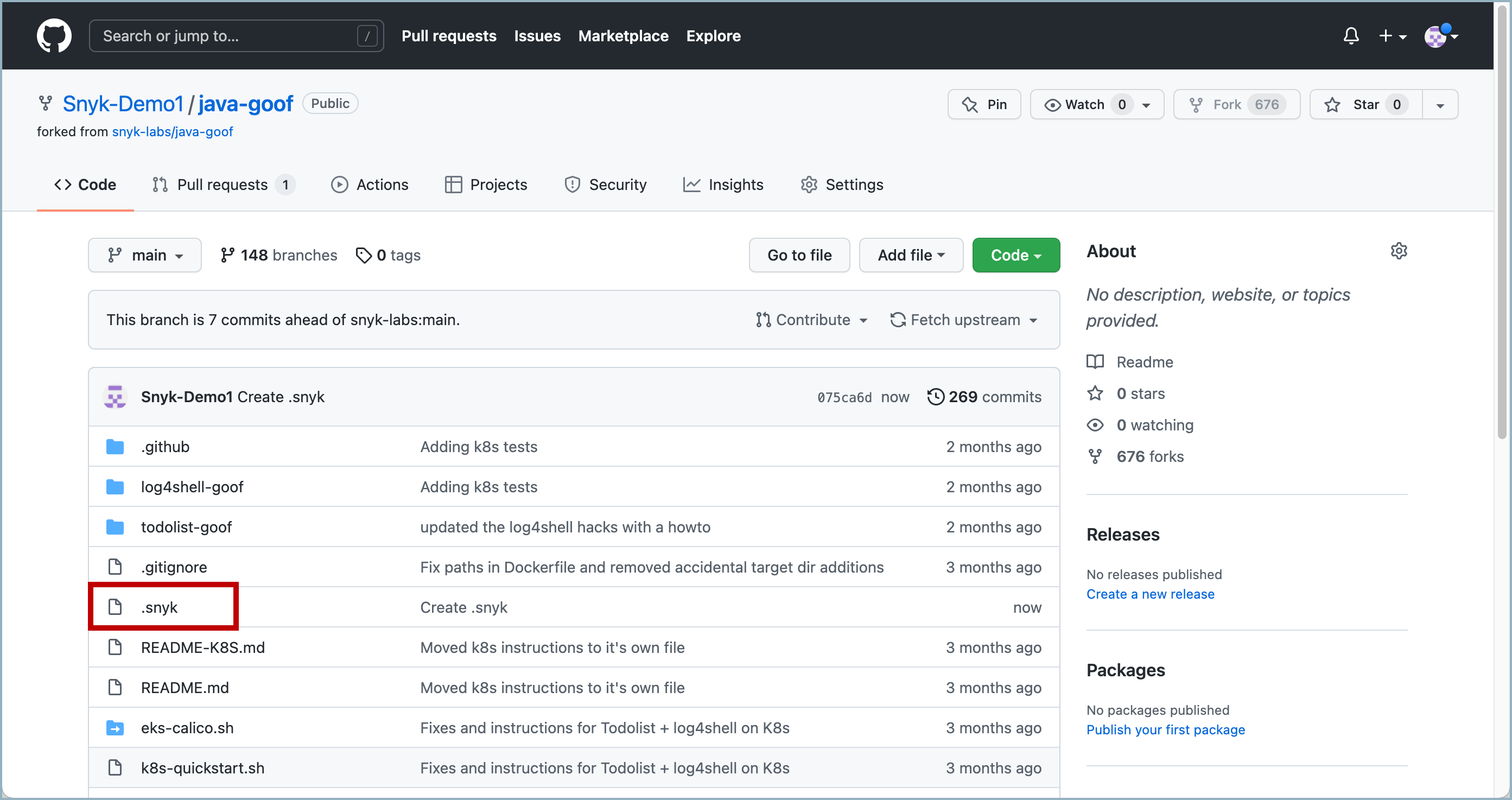 리포지토리의 .snyk 파일