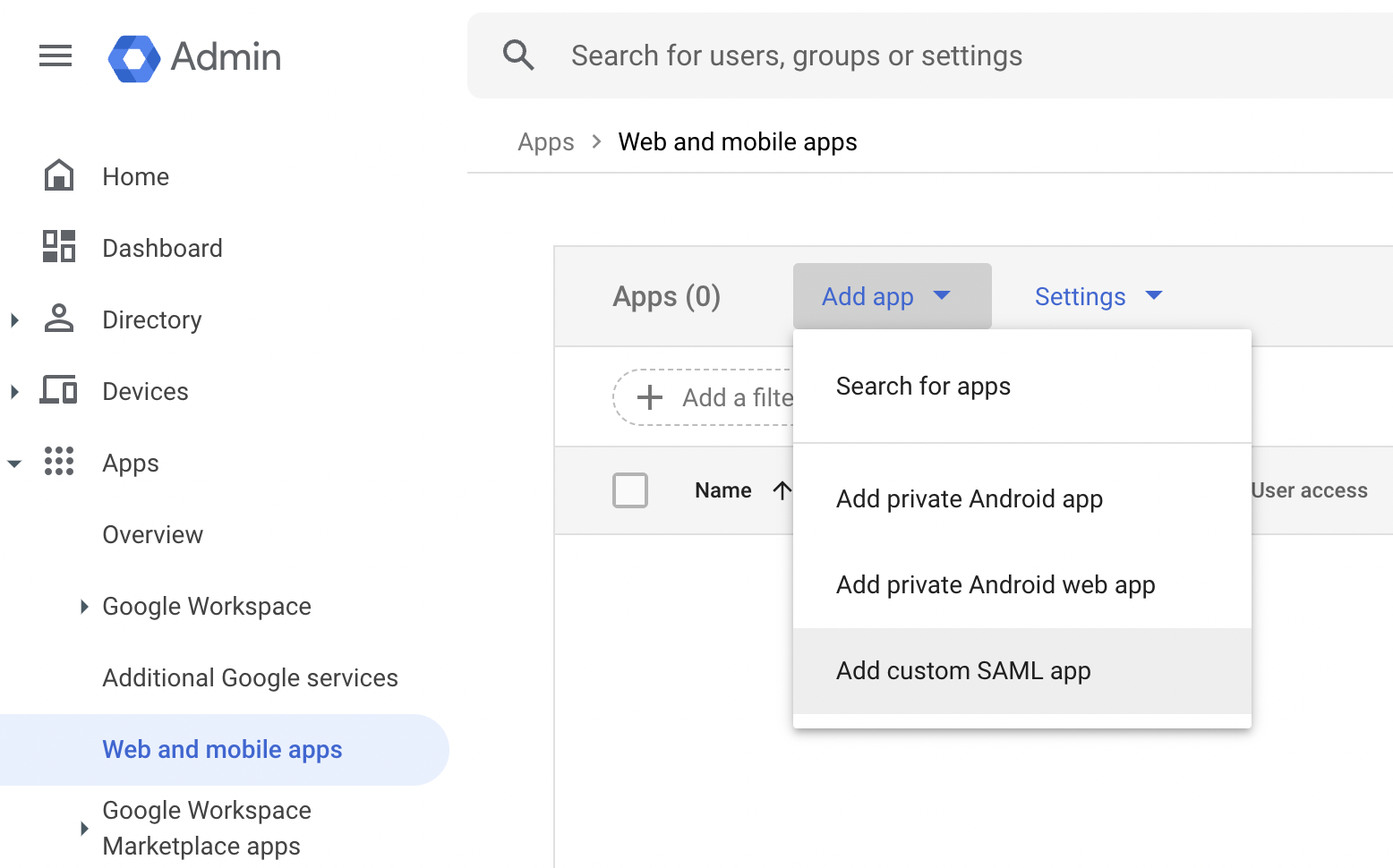 Add new custom SAML app
