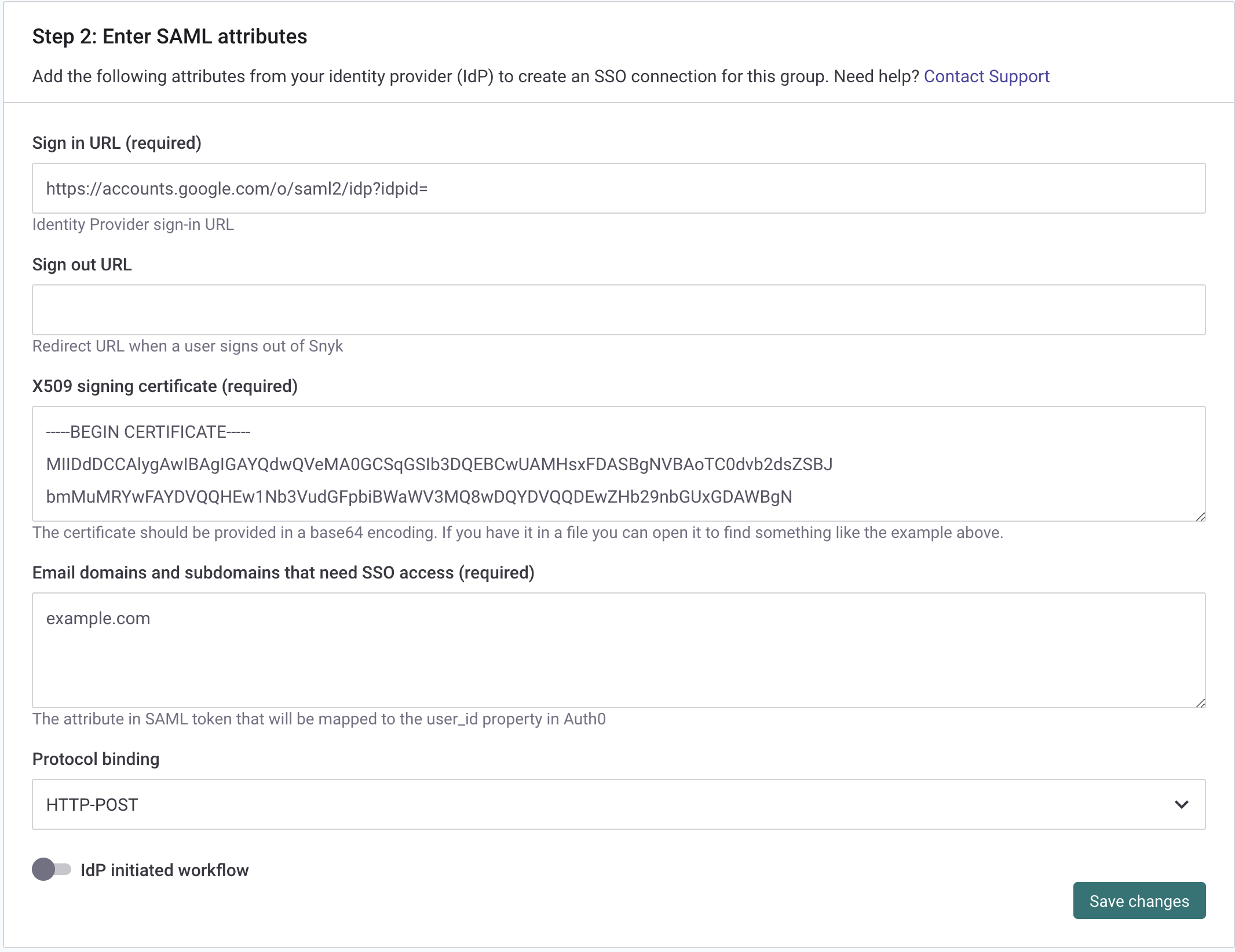 Enter details from Google Workspace