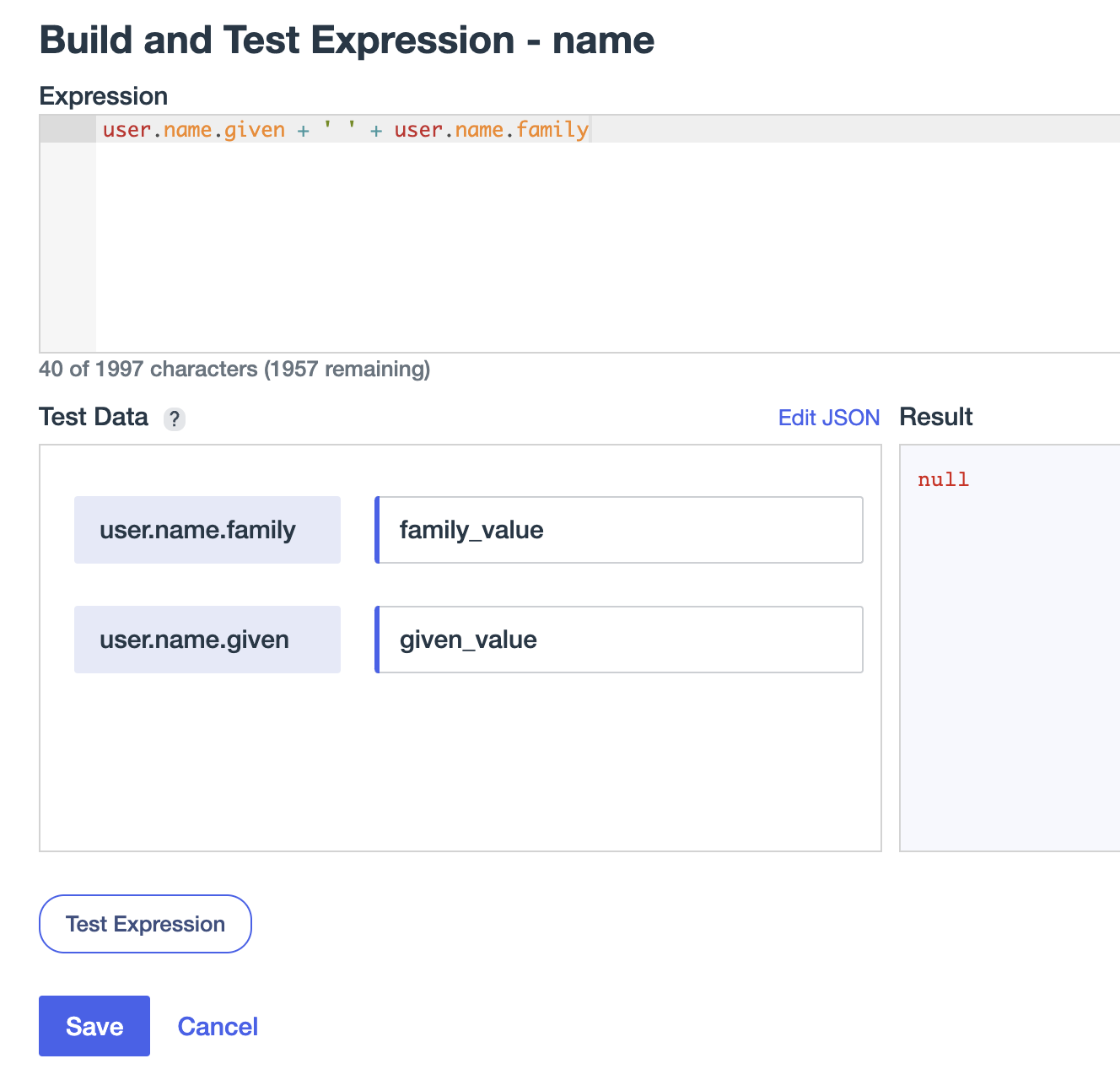 Add an advanced expression for the name attribute