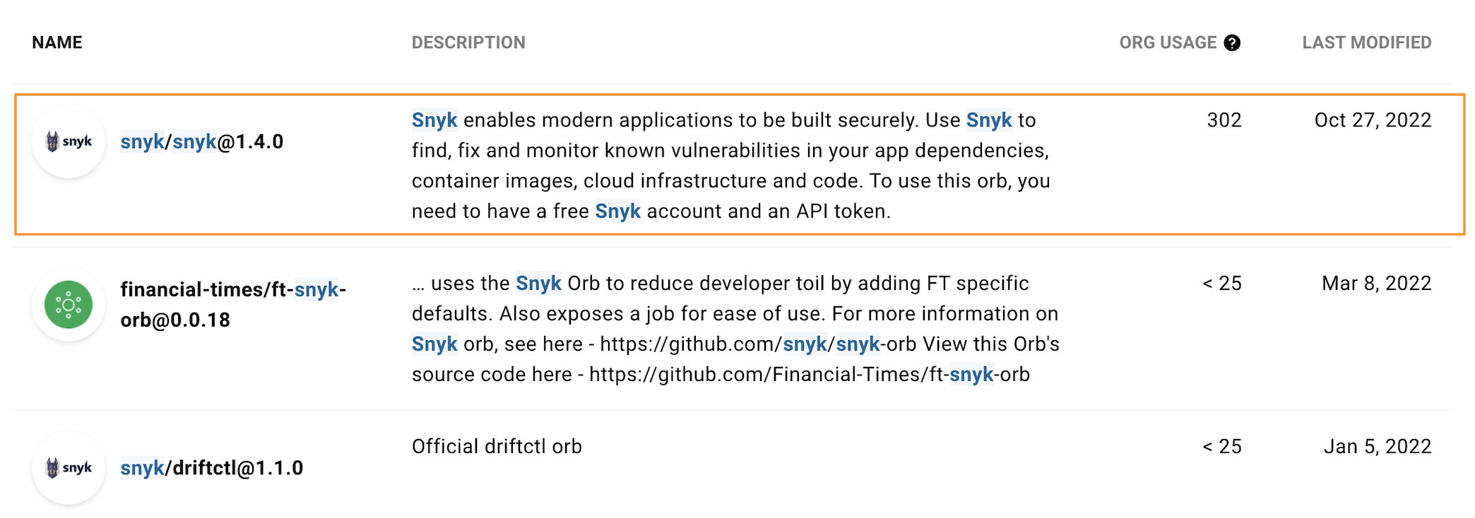 CircleCI용 Snyk Orb